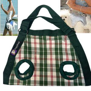 Purse Puppy Small Dog Open Carrier Sling Hand Carry Green Plaid for 4-8 lbs USA